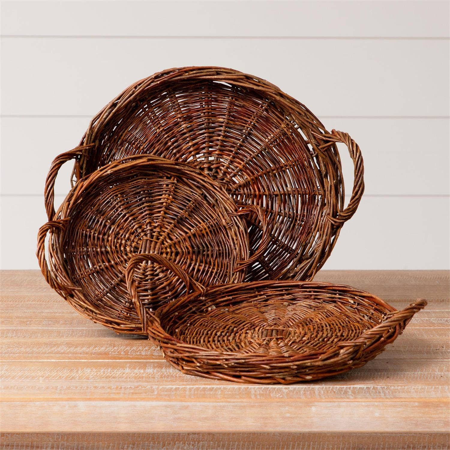 Round Willow Basket Trays (Set Of 03)