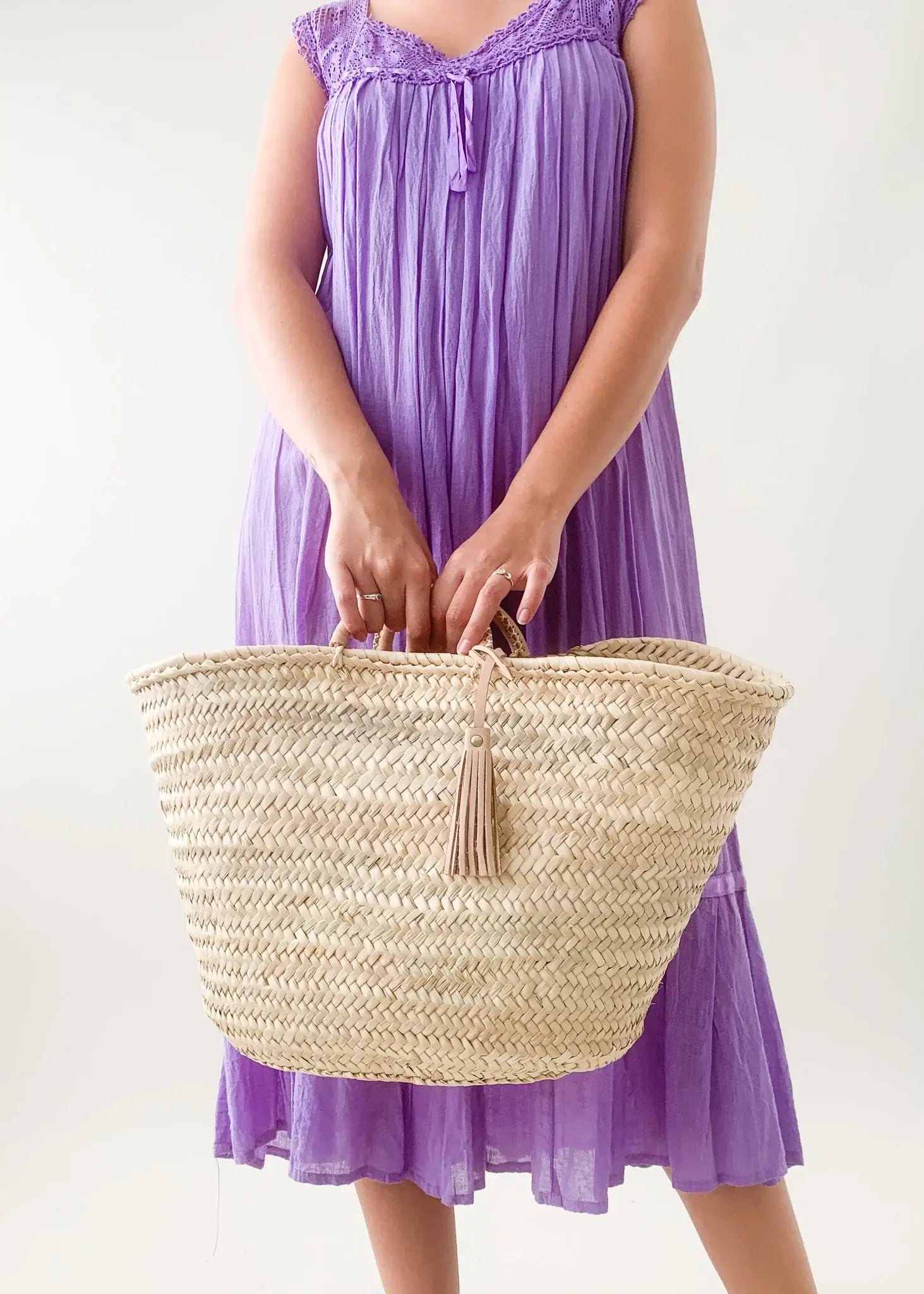 French Market Basket Handmade With Leather tassel, Tote bag