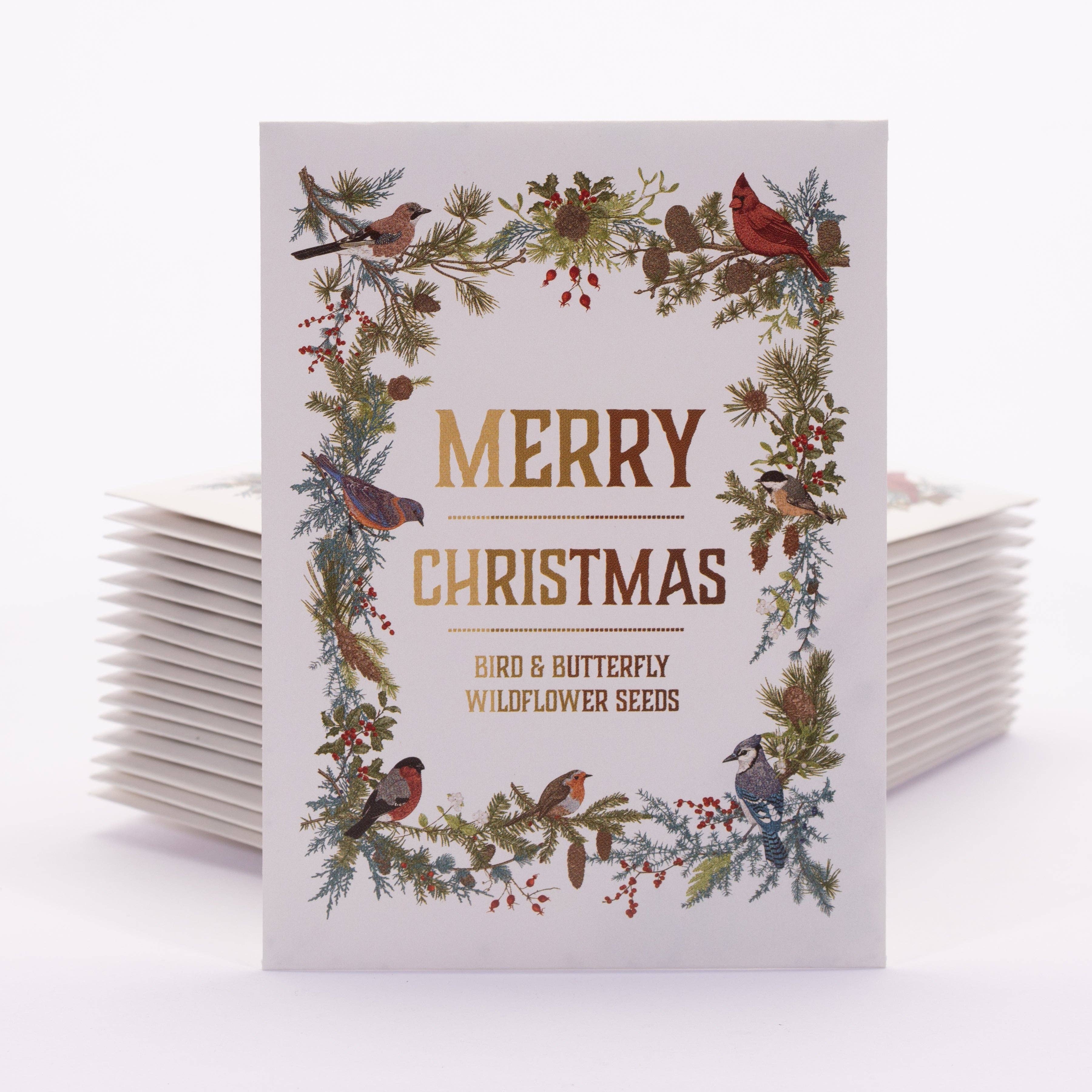 Merry Christmas Wreath of Birds Gift Tag - Bird & Butterfly Wildflower