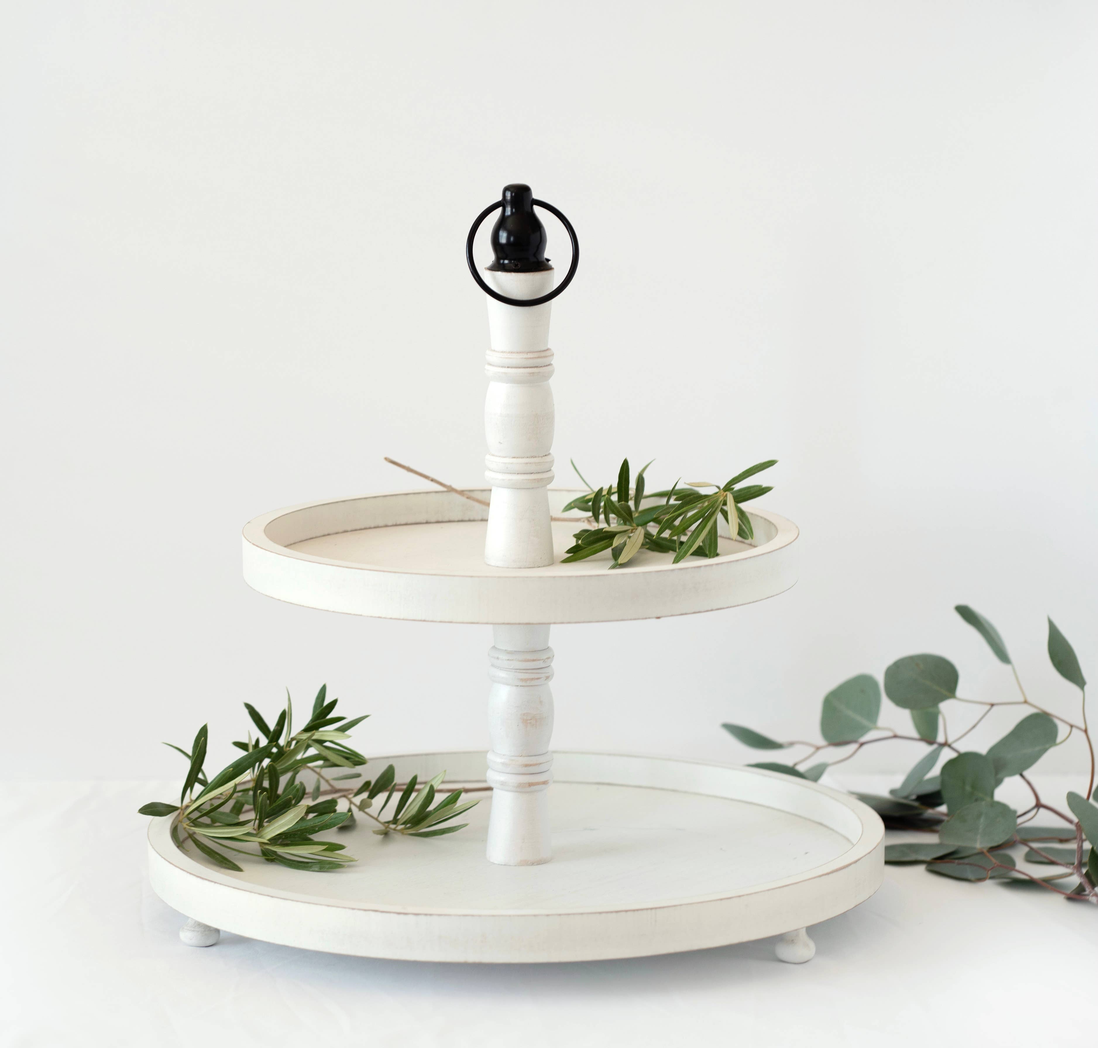 11426 - 15.5x18x15.5 two tiered wood tray, white