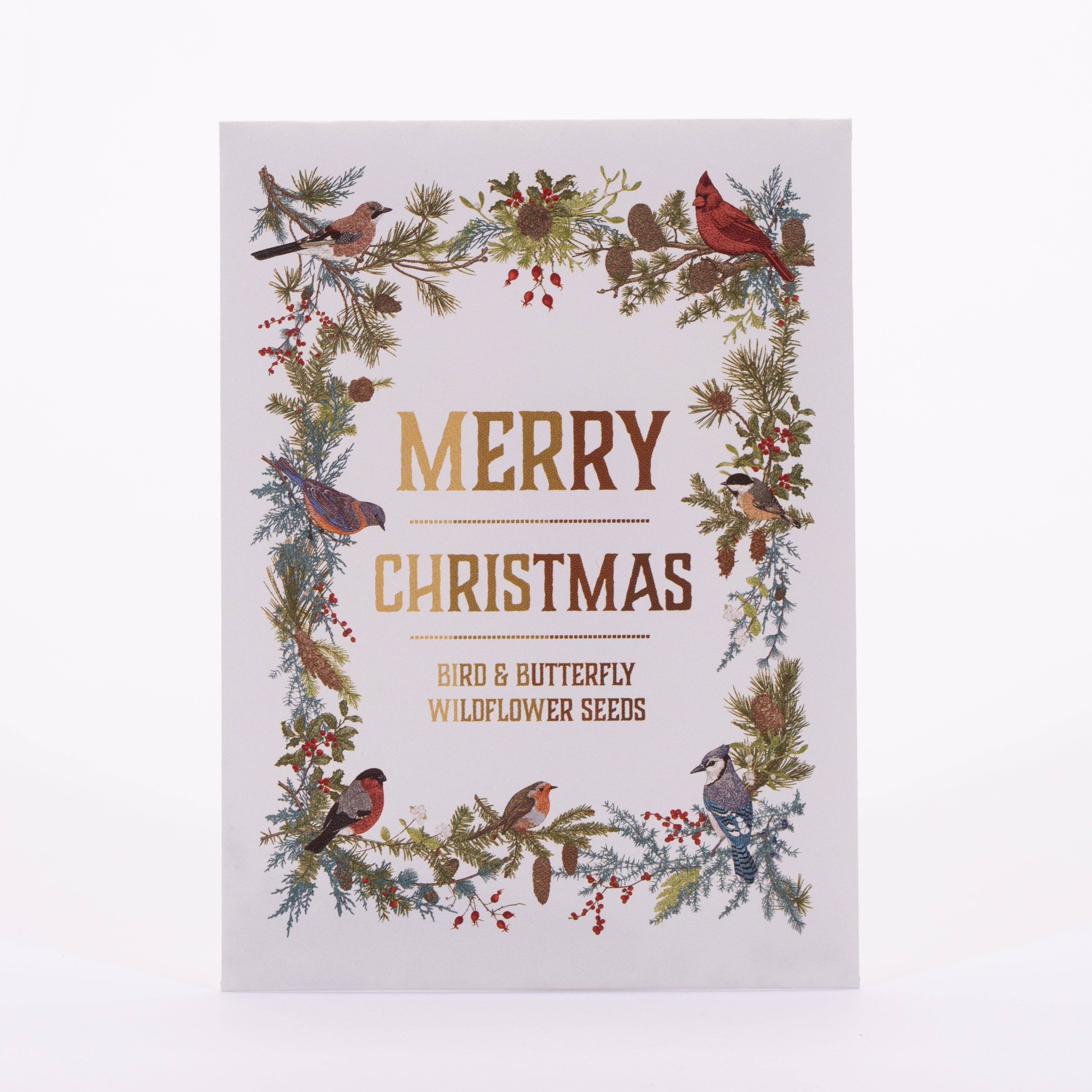 Merry Christmas Wreath of Birds Gift Tag - Bird & Butterfly Wildflower