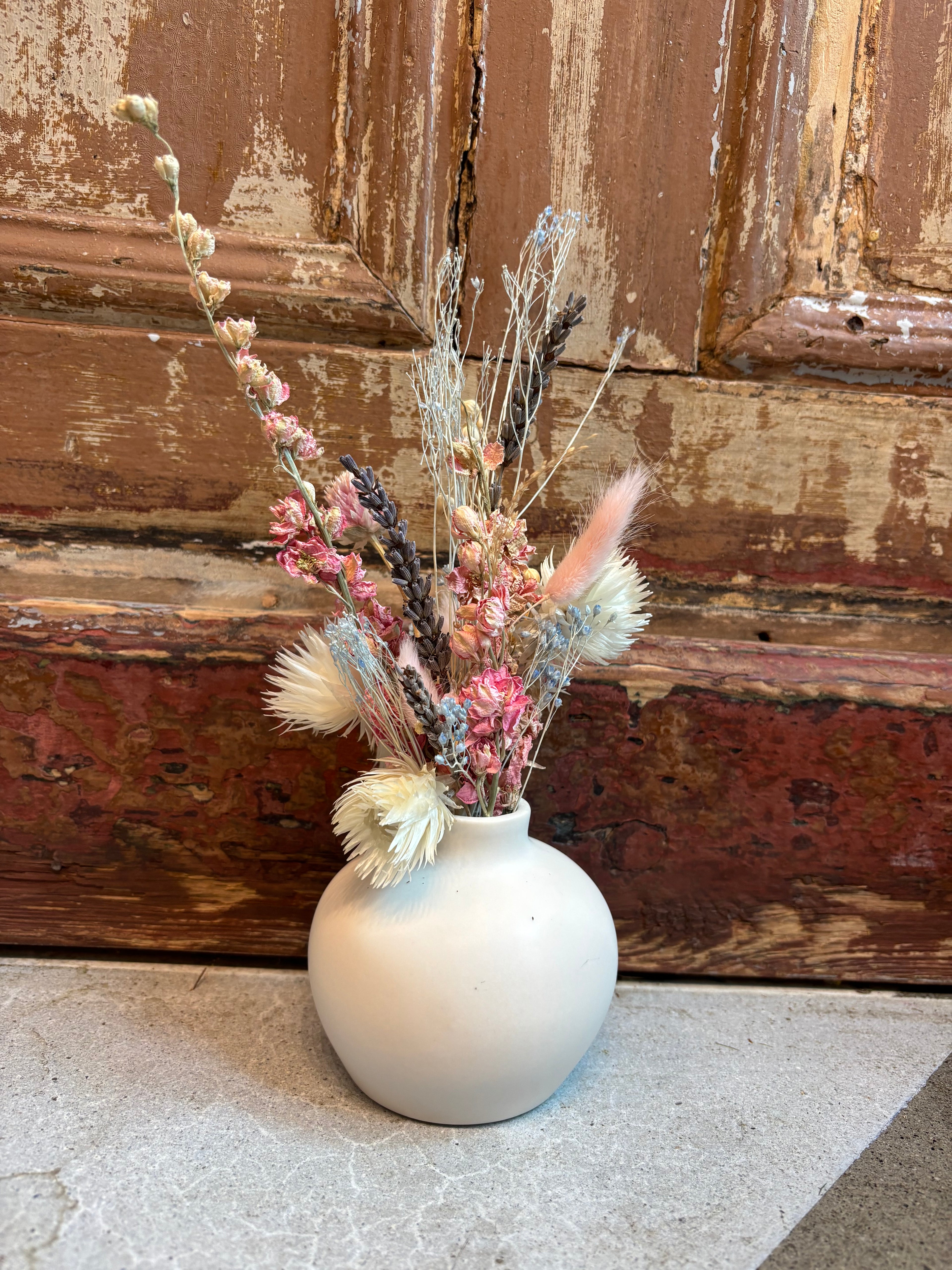 Small Dried Arrangement in a Lovely White Vase