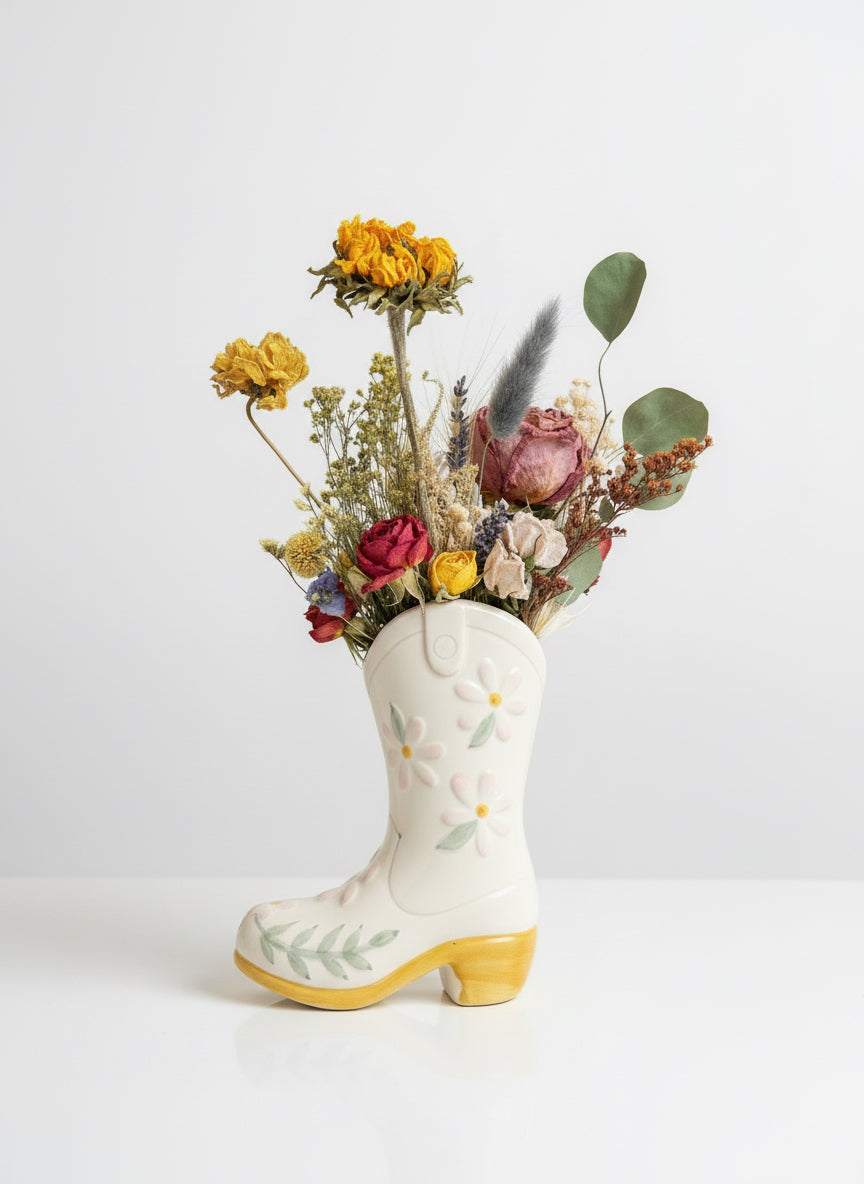 Dried Cowgirl Boot Arrangement