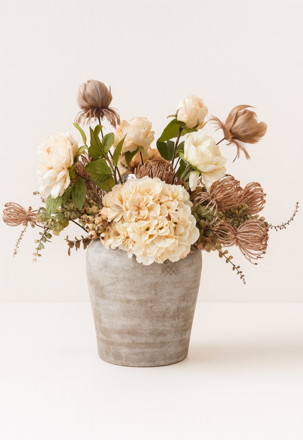Protea and Feathers Silk Arrangement