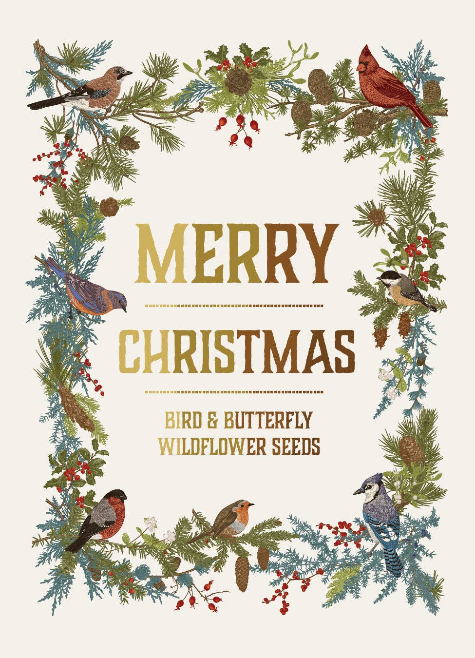 Merry Christmas Wreath of Birds Gift Tag - Bird & Butterfly Wildflower