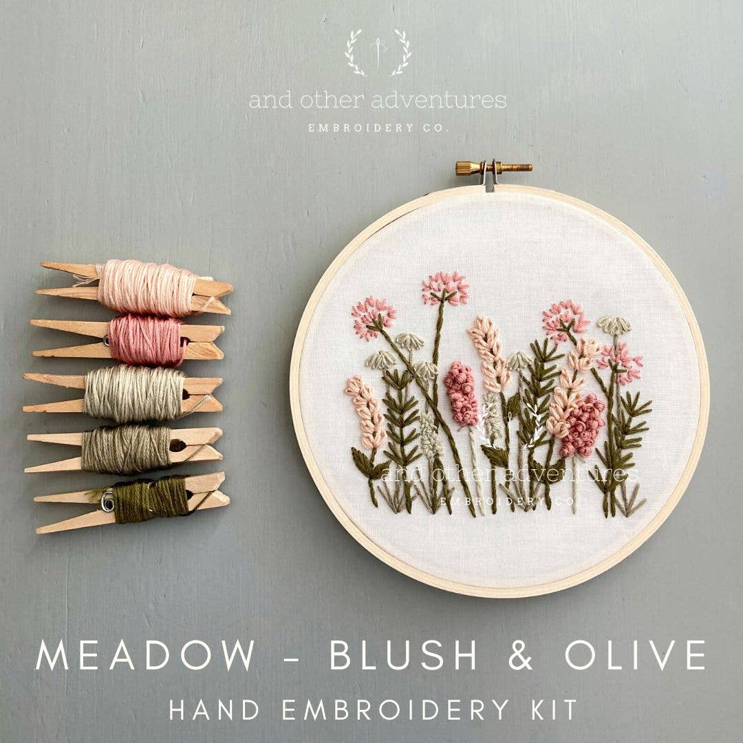 Hand Embroidery Kit - Meadow in Blush &amp; Olive