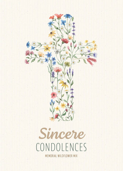 Sincere Condolences Religious Flower Cross - Wildflower Mix Seed