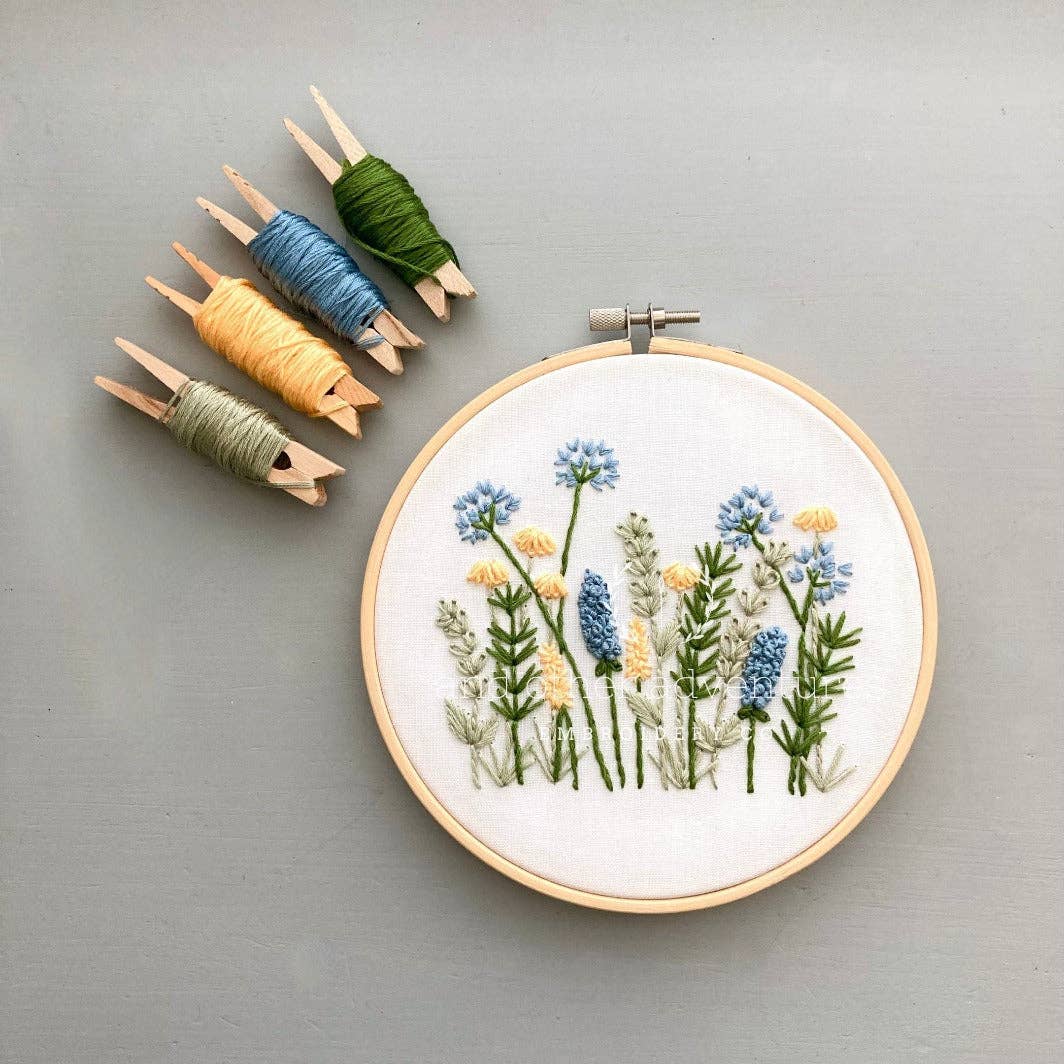 Beginner Embroidery Kit - Meadow in Blue &amp; Yellow