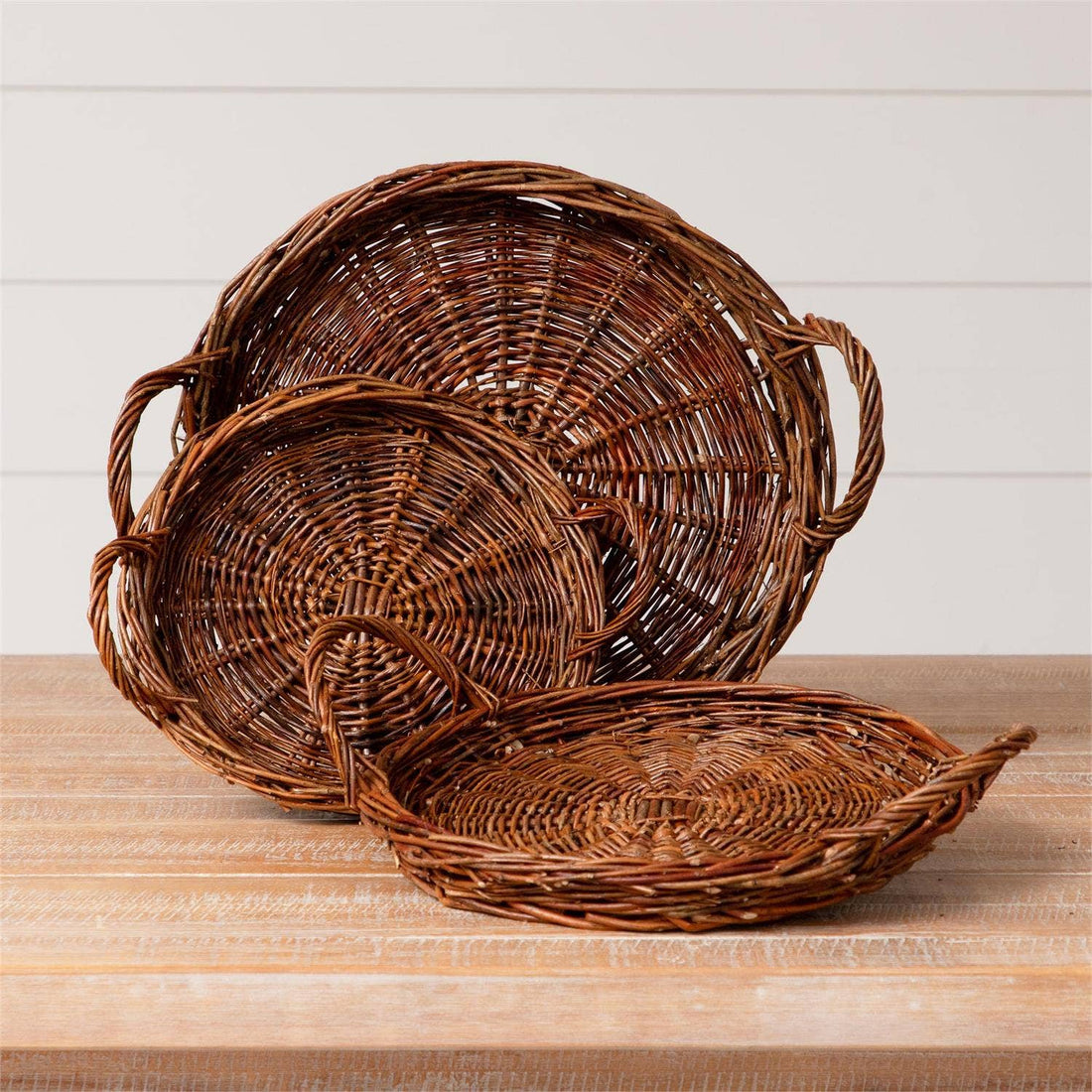 Round Willow Basket Trays (Set Of 03)
