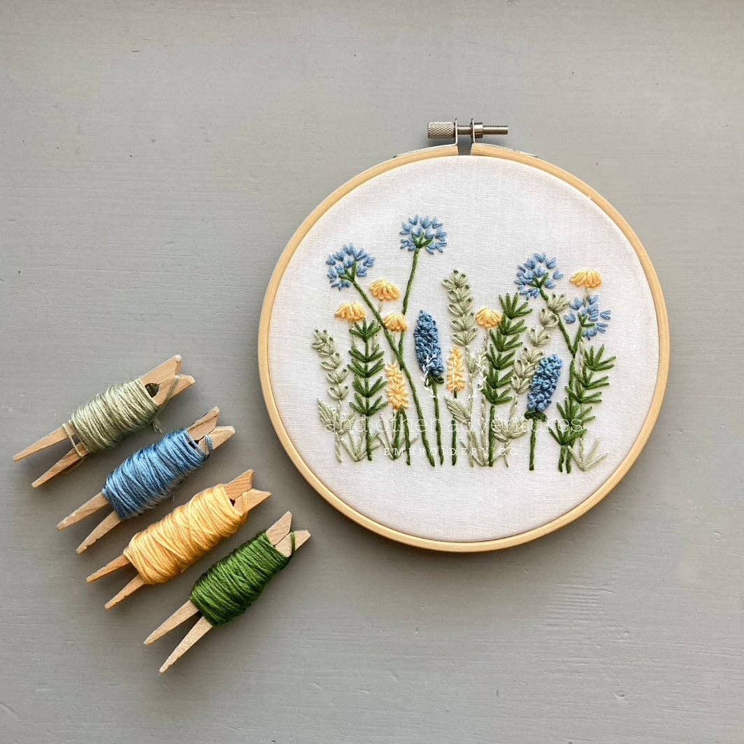 Beginner Embroidery Kit - Meadow in Blue &amp; Yellow