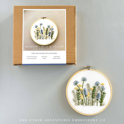 Beginner Embroidery Kit - Meadow in Blue &amp; Yellow