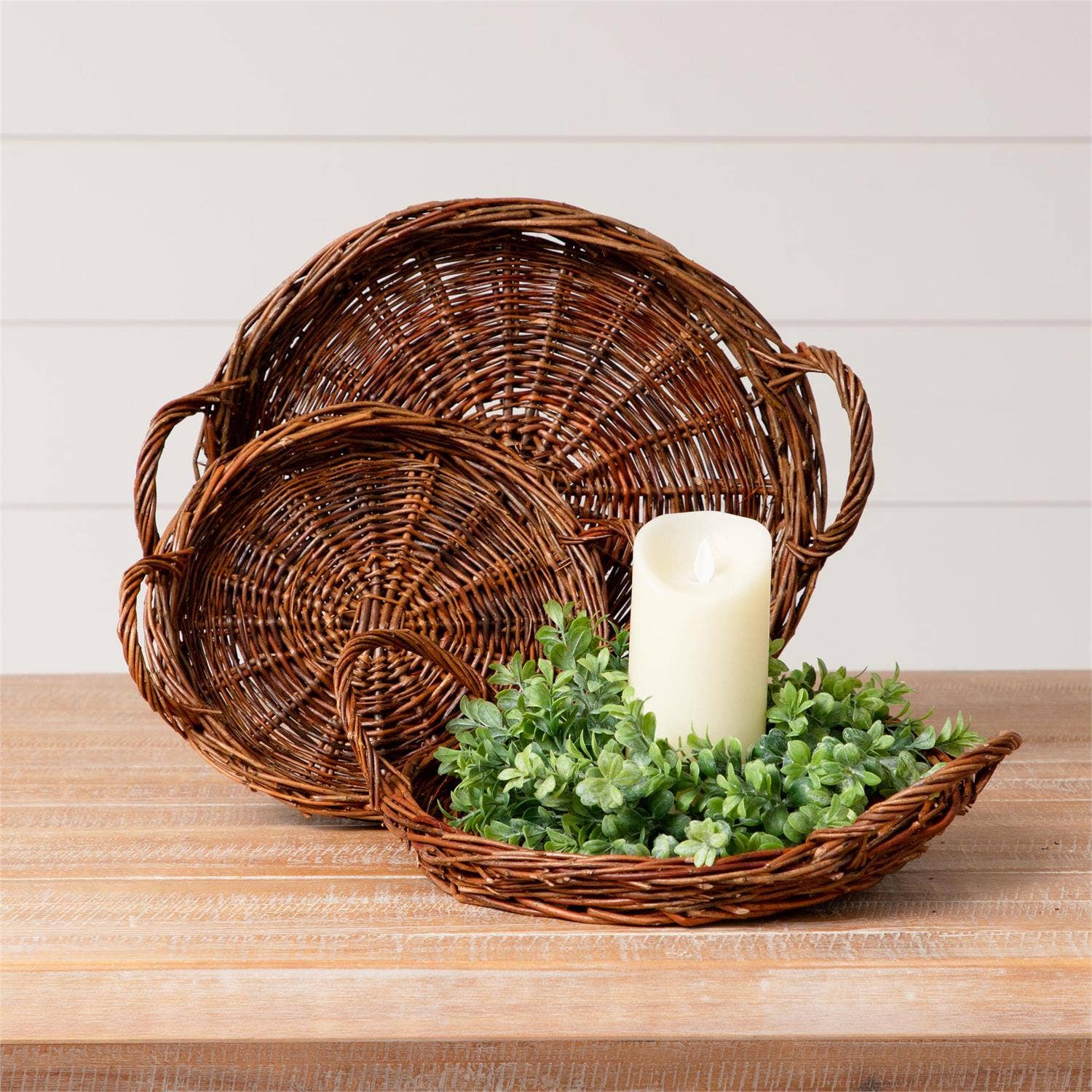 Round Willow Basket Trays (Set Of 03)
