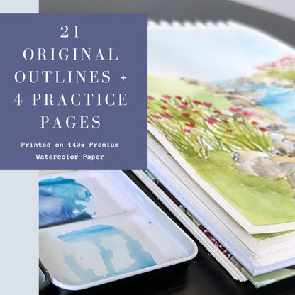 Landscape Watercoloring Book-21Outlines with Video Tutorials