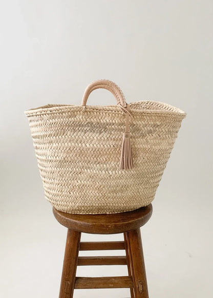 French Market Basket Handmade With Leather tassel, Tote bag