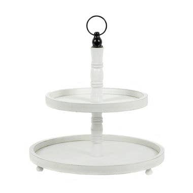 11426 - 15.5x18x15.5 two tiered wood tray, white