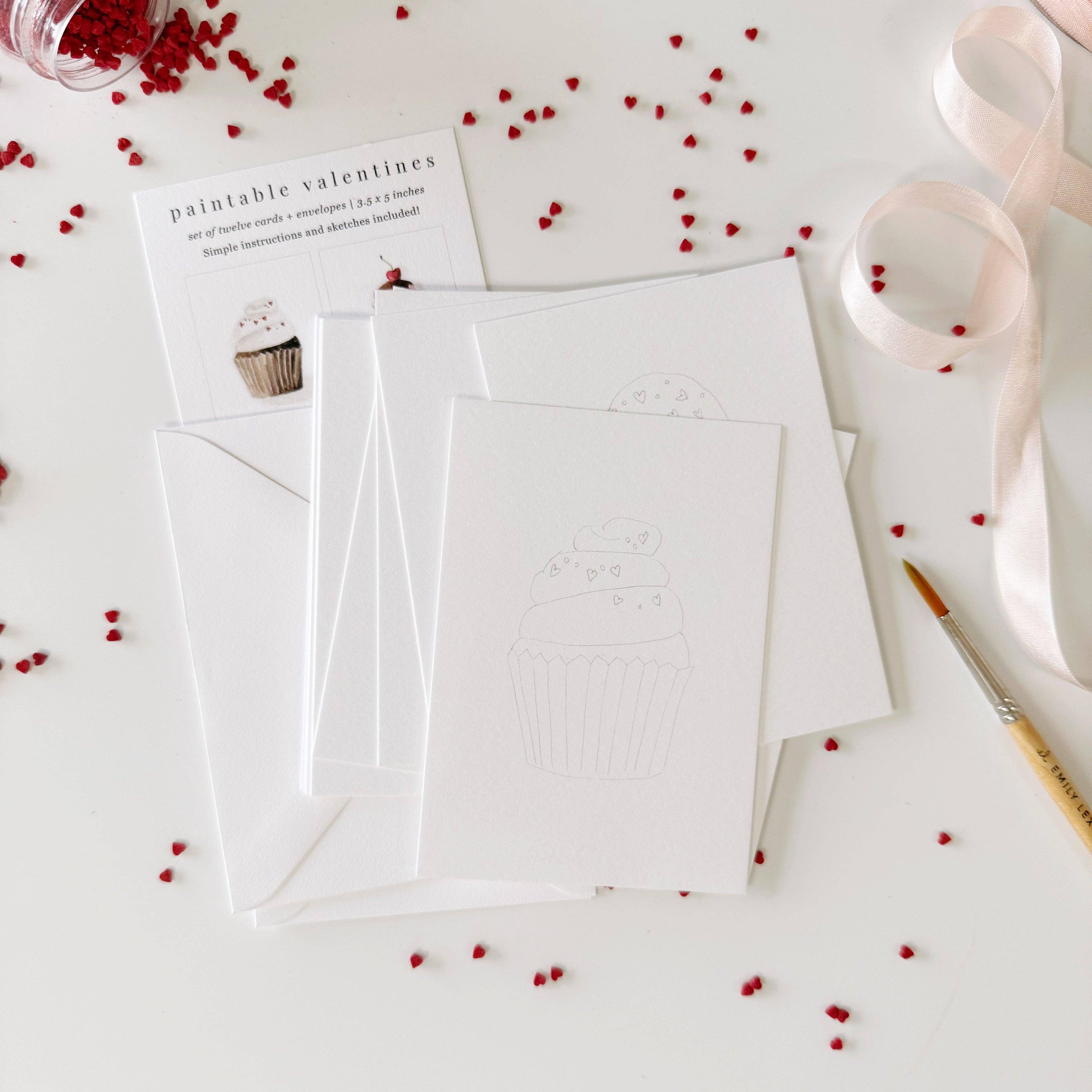 Sweet treats valentines paintable watercolor notecard set