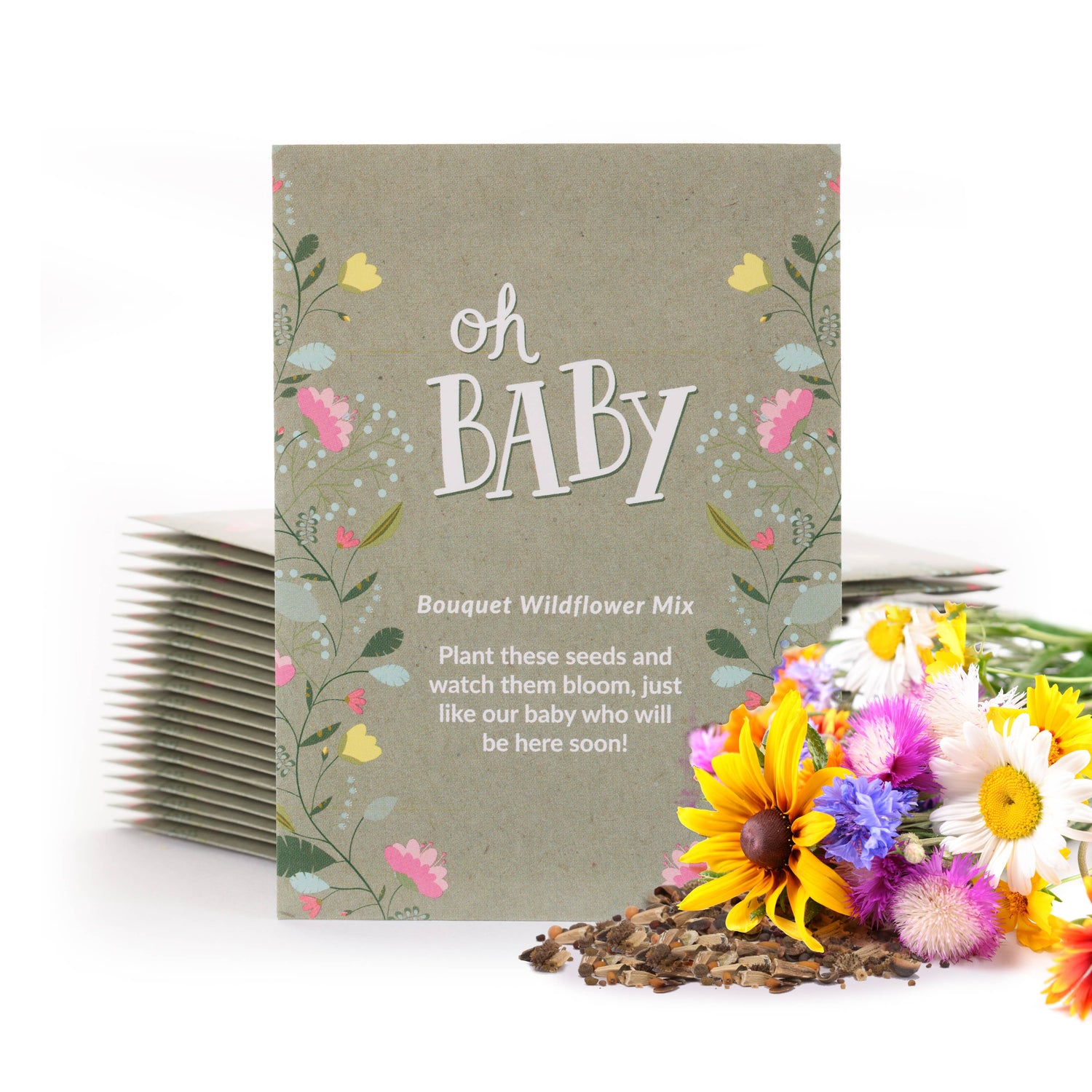 Oh Baby Baby Shower Sage Green - Bouquet Wildflower Seed