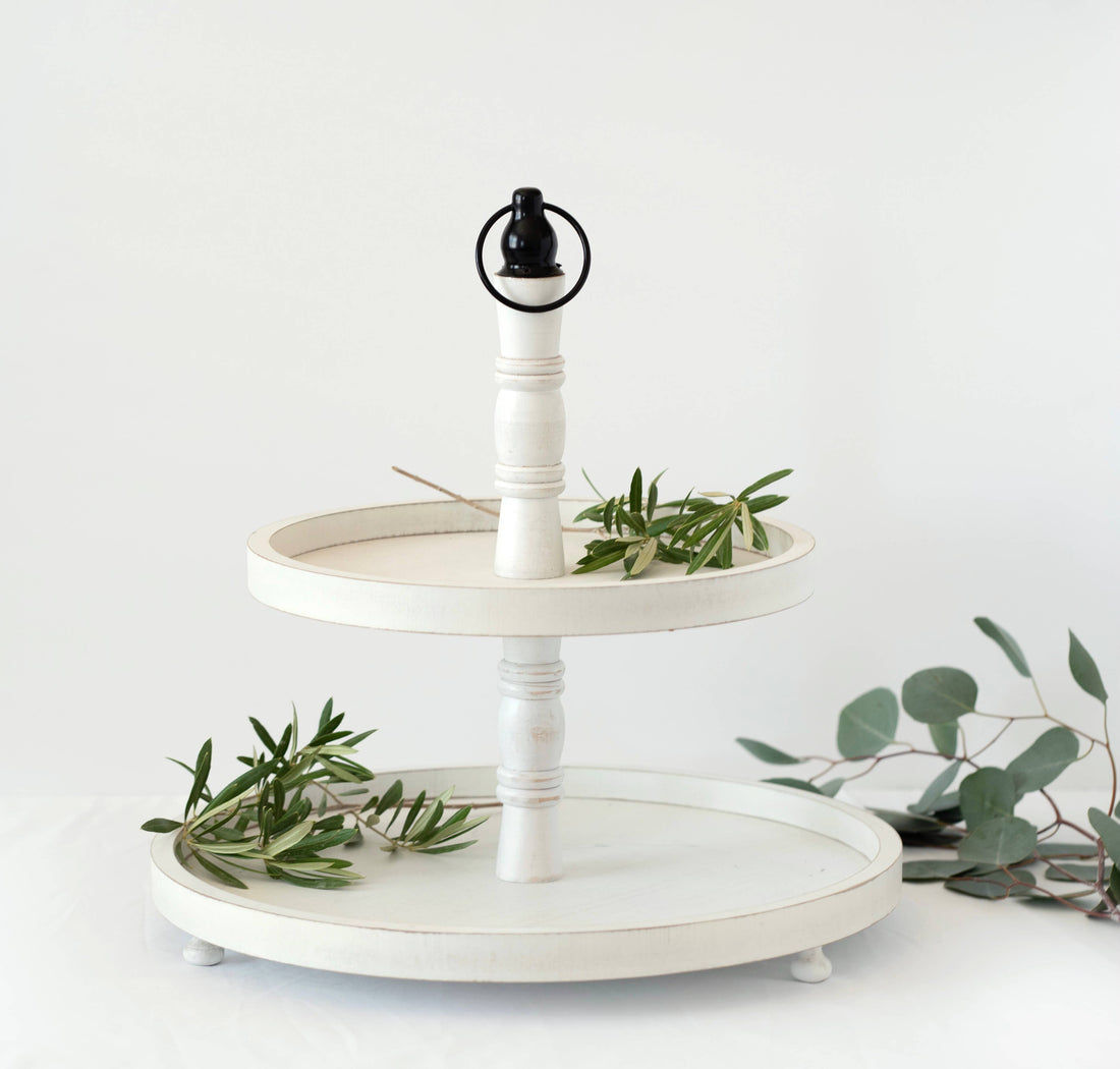 11426 - 15.5x18x15.5 two tiered wood tray, white