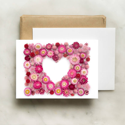 Heart Floral Greeting Card – Pink Botanical A2 Blank Card