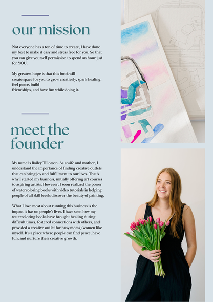 Landscape Watercoloring Book-21Outlines with Video Tutorials