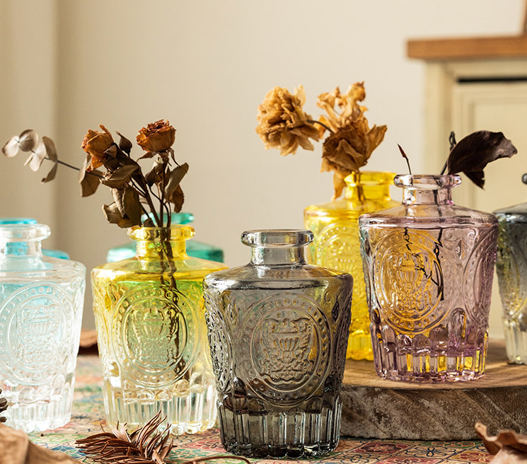 Vintage Decorative Glass Vases, Colored Bud Flower Vases,