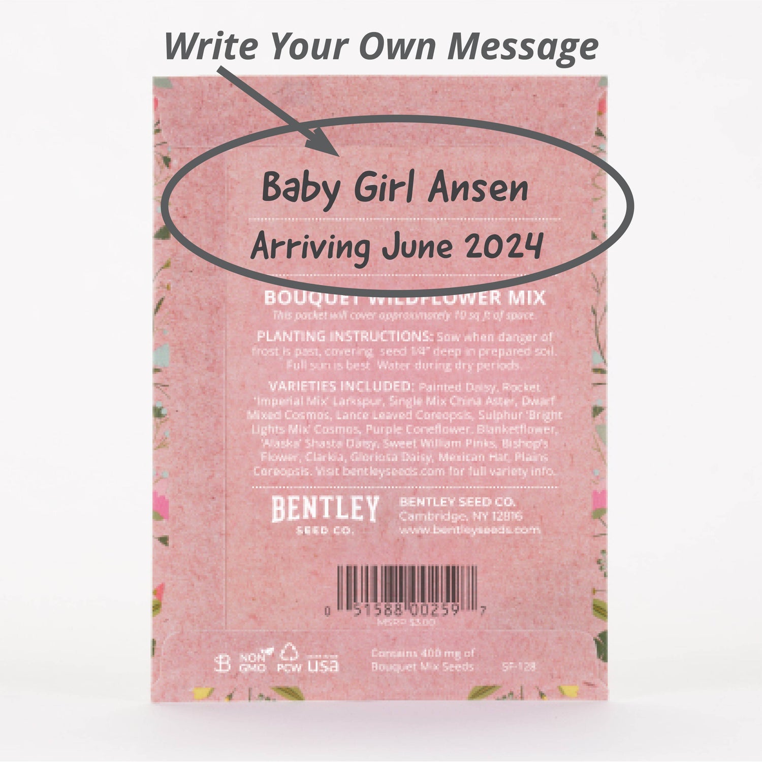 Oh Baby Baby Shower Pink - Bouquet Wildflower Seed Packet