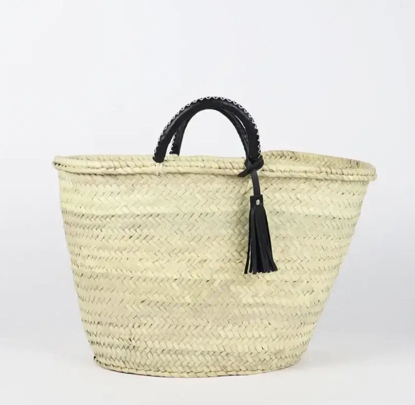French Market Basket Handmade With Leather tassel, Tote bag