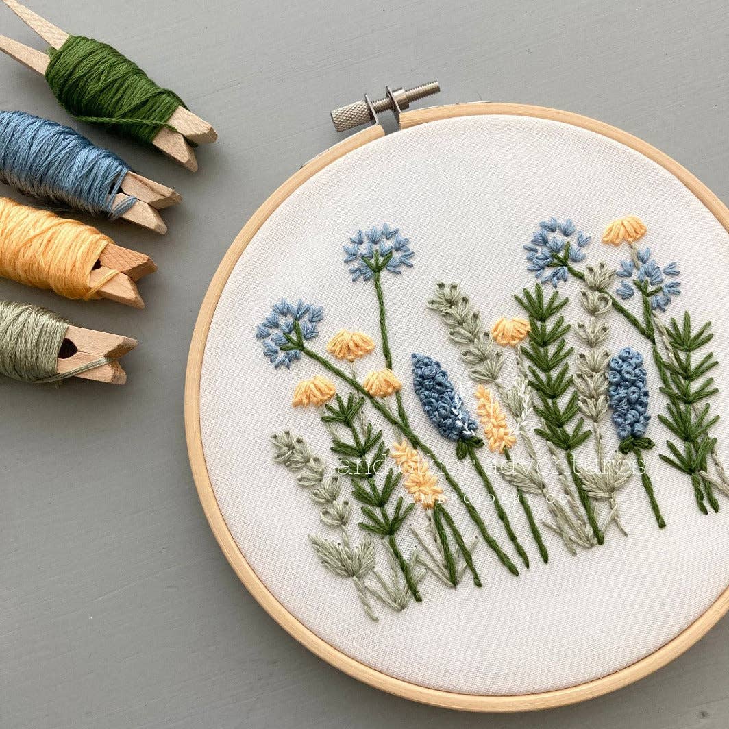 Beginner Embroidery Kit - Meadow in Blue &amp; Yellow