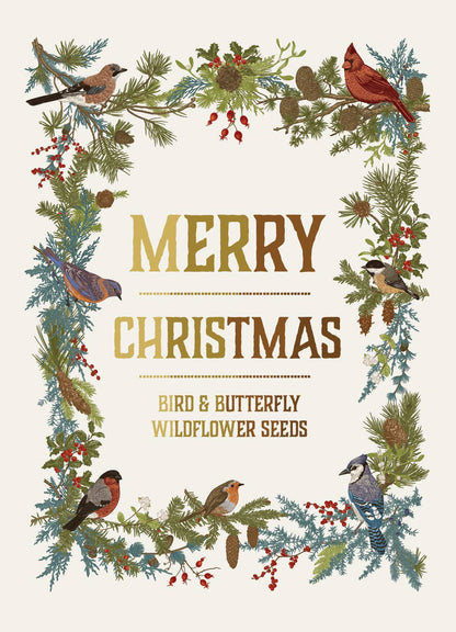 Merry Christmas Wreath of Birds Gift Tag - Bird &amp; Butterfly Wildflower