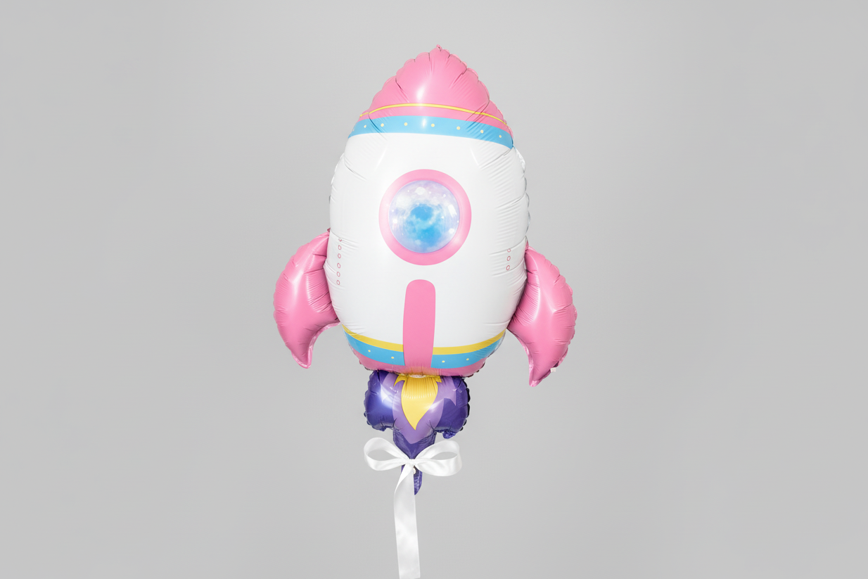 Pink Rocket Ship Foil Balloon