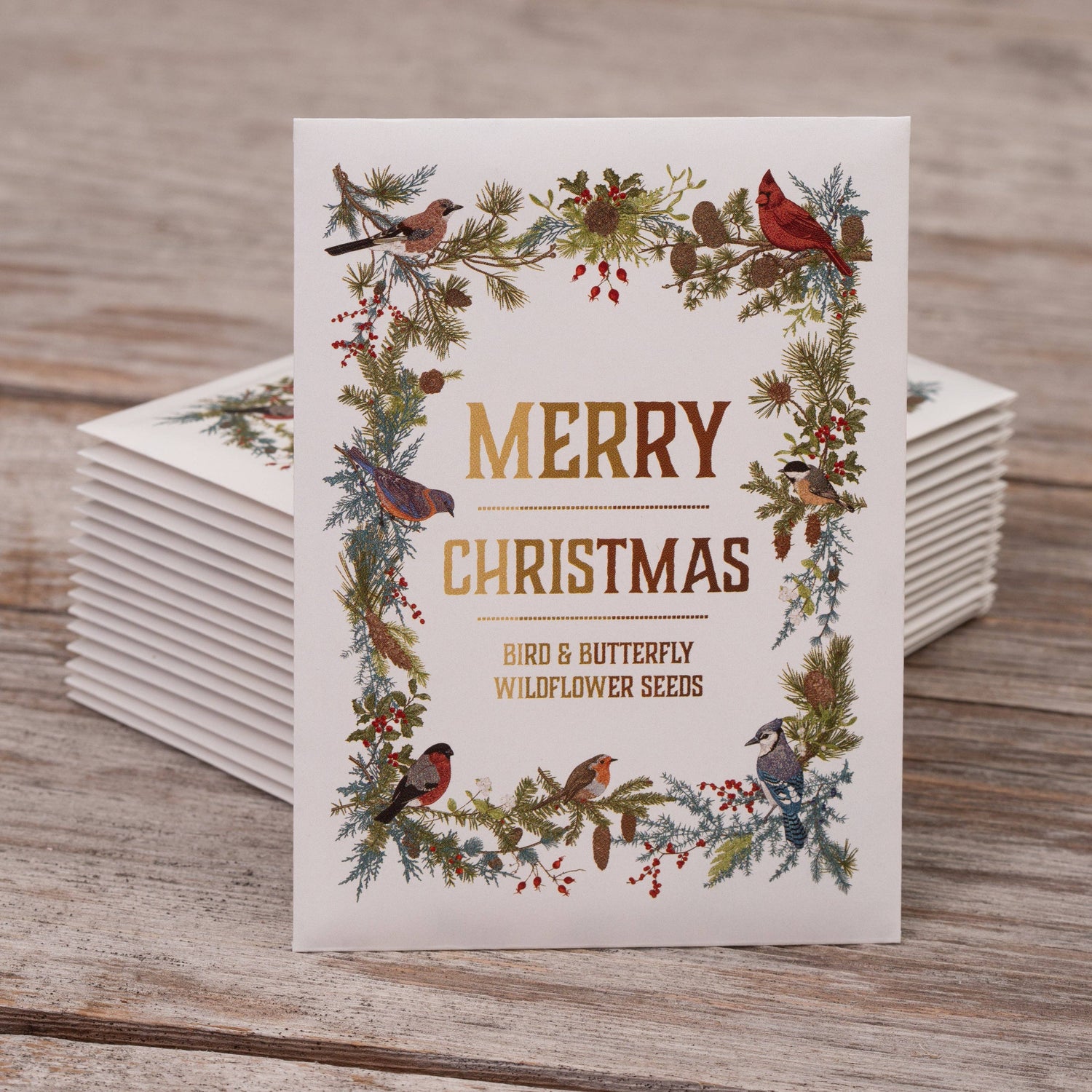 Merry Christmas Wreath of Birds Gift Tag - Bird &amp; Butterfly Wildflower