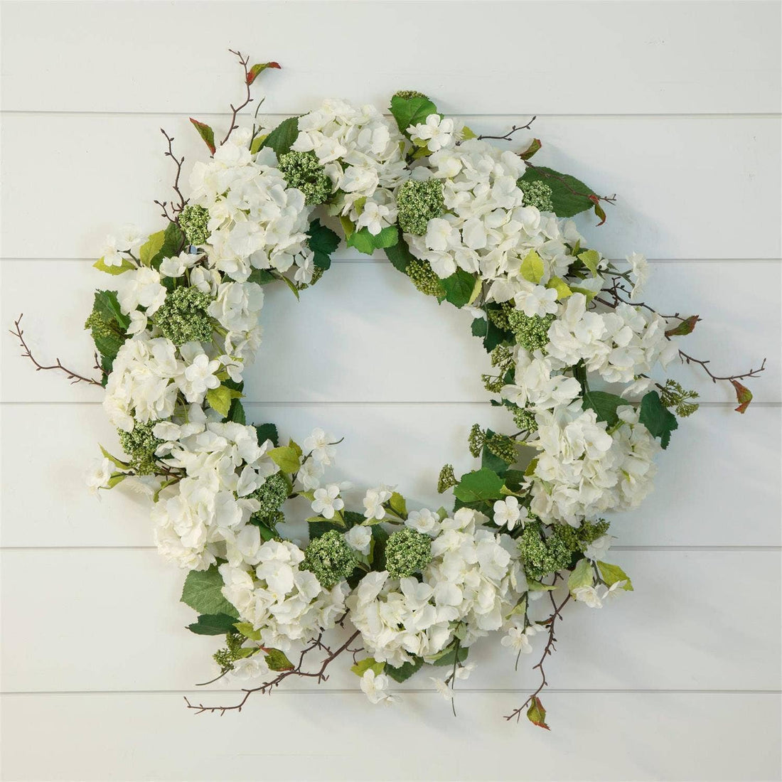 Wreath - White Hydrangea With Mixed Greens, Lg (PC)
