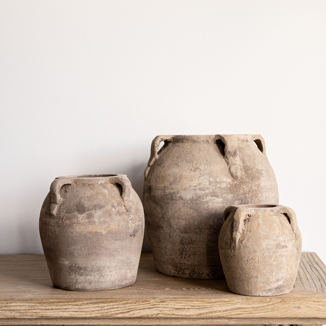 Blanc Beige Wash Vase With Handles Small